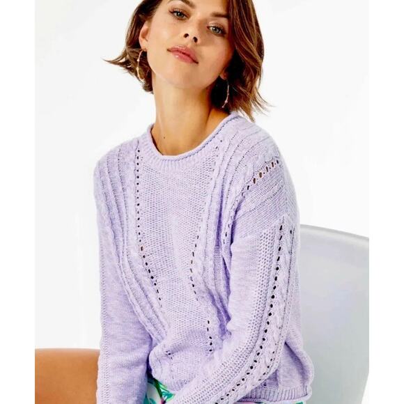 Lilly Pulitzer Maxcy Sweater Light Lilac Verbena Cable Knit Size XS - Picture 2 of 8